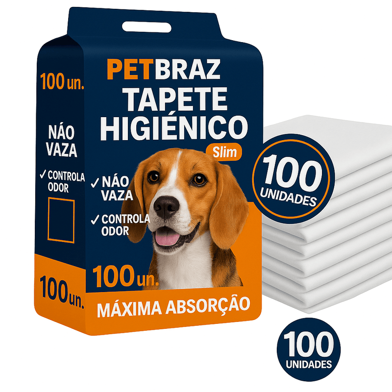 Tapete Higiênico Descartável Petbraz para Cachorro 60 x 60 cm Fralda Pet Xixi Cão Pequeno Médio