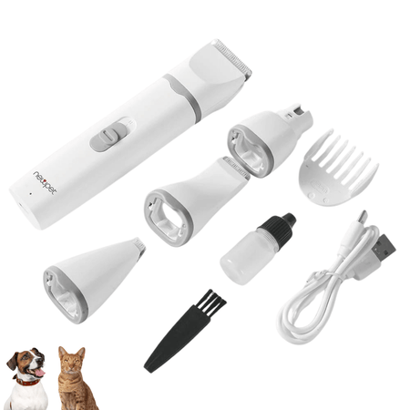 Kit Maquina De Tosa Pet 4 em 1 Recarregável Aparadora Unhas e Pelos Gato Cães Baixo Ruído